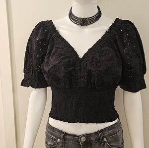 Jennifer & Grace Black Eyelet Top Size Meduim NWT